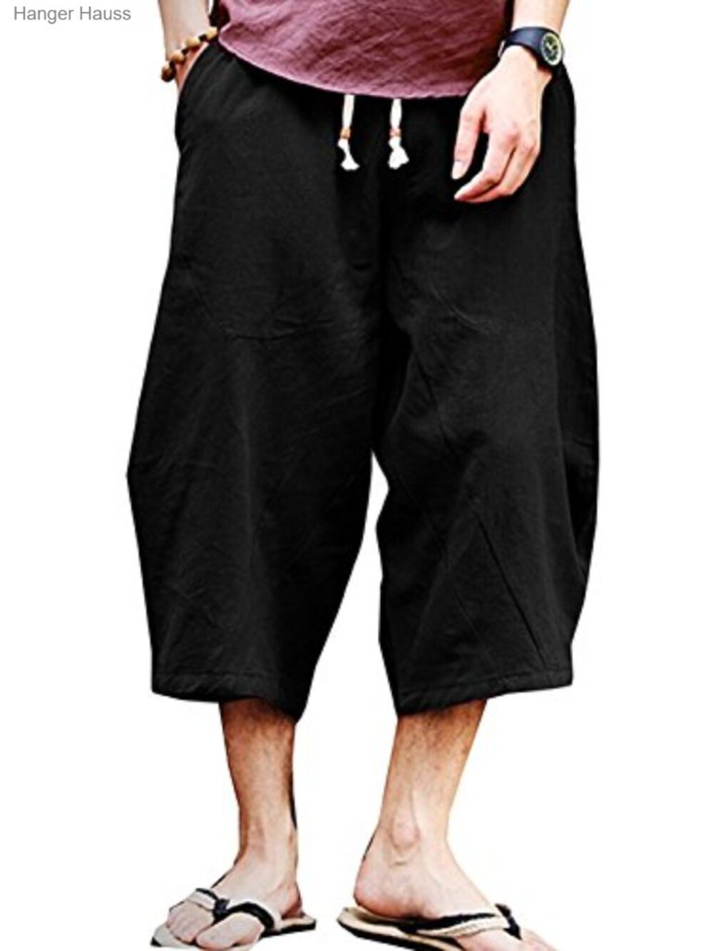 Mens Baggy Cotton Blend Linen Harem Pants Lounge Beach Shorts